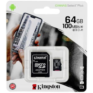 Карта памяти MicroSDXC Kingston 64 GB Class 10 UHS-I SDCS2/64GB с переходником SD