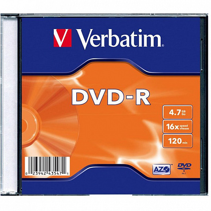 Диск Verbatim DVD-R 16x 4.7 GB Single Slim Case