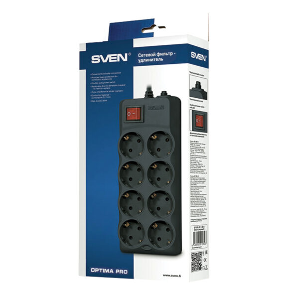Сетевой фильтр SVEN Optima Pro 8 розеток 2200 ватт максимум 1.8 M кабель